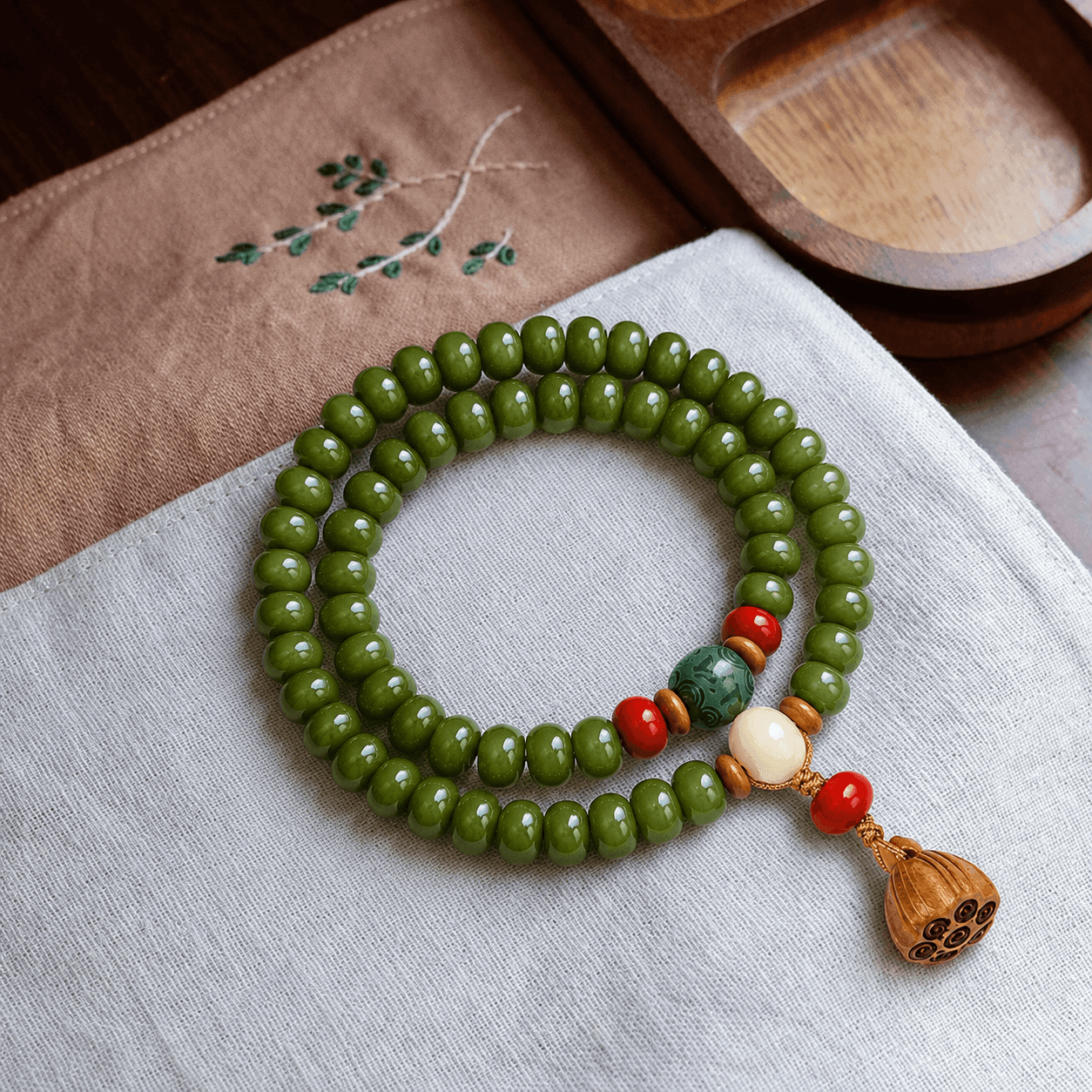 Green Lotus Bodhi Wrap Bracelet