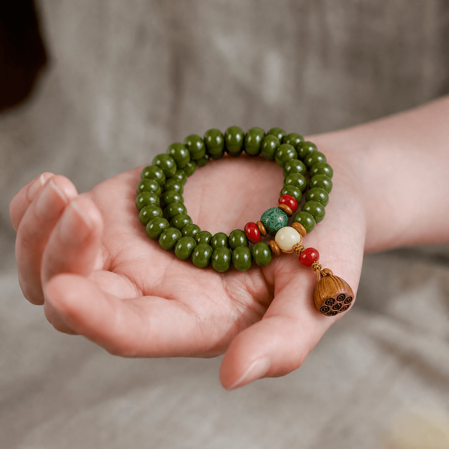 Green Lotus Bodhi Wrap Bracelet
