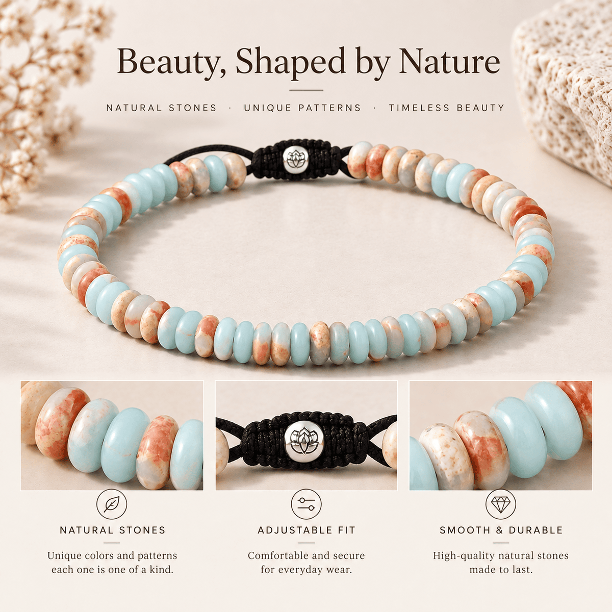Agate Disc Bead Cord Bracelet