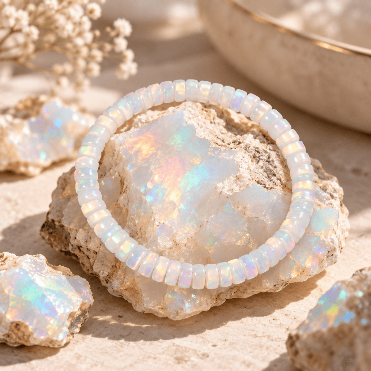 Aurora Iridescent Opal Disc Bracelet