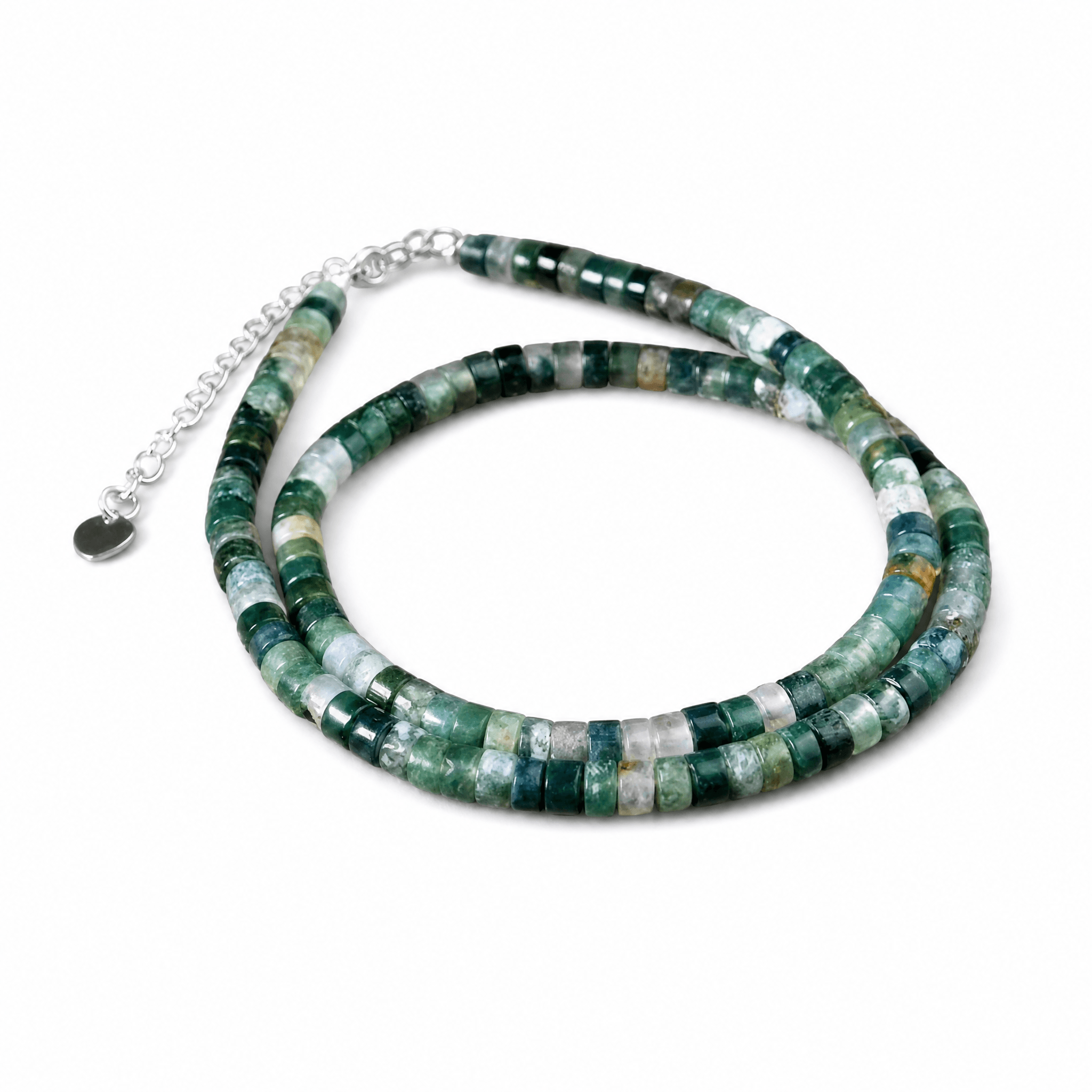 Deep Sage Natural Green Veined Stone Double Wrap Bracelet