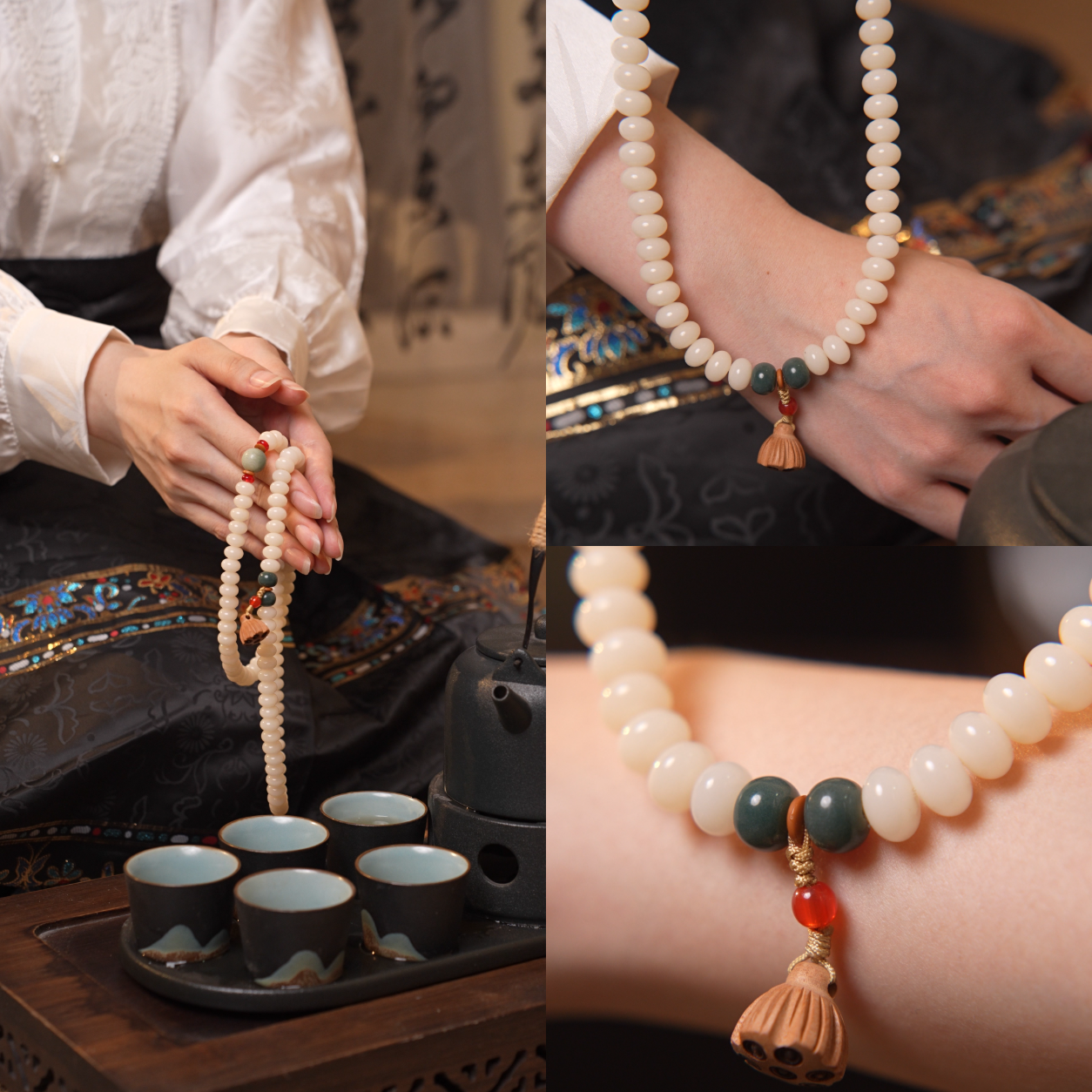 White Bodhi Seed Wrap Bracelet