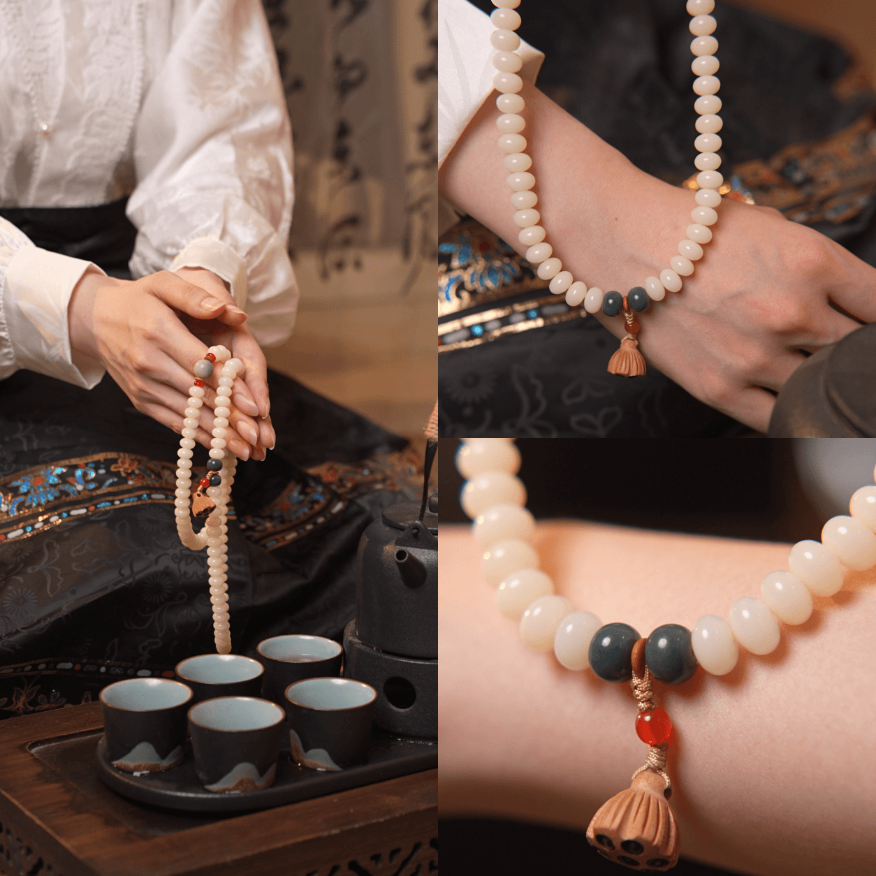 White Bodhi Seed Wrap Bracelet