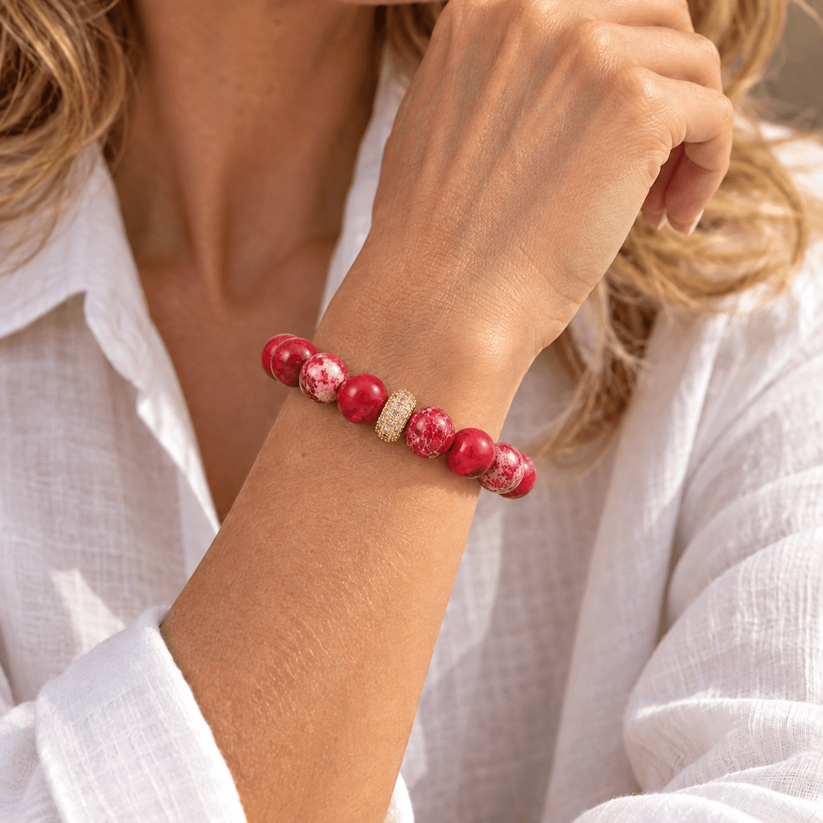 Marbled Natural Stone Bead Bracelet