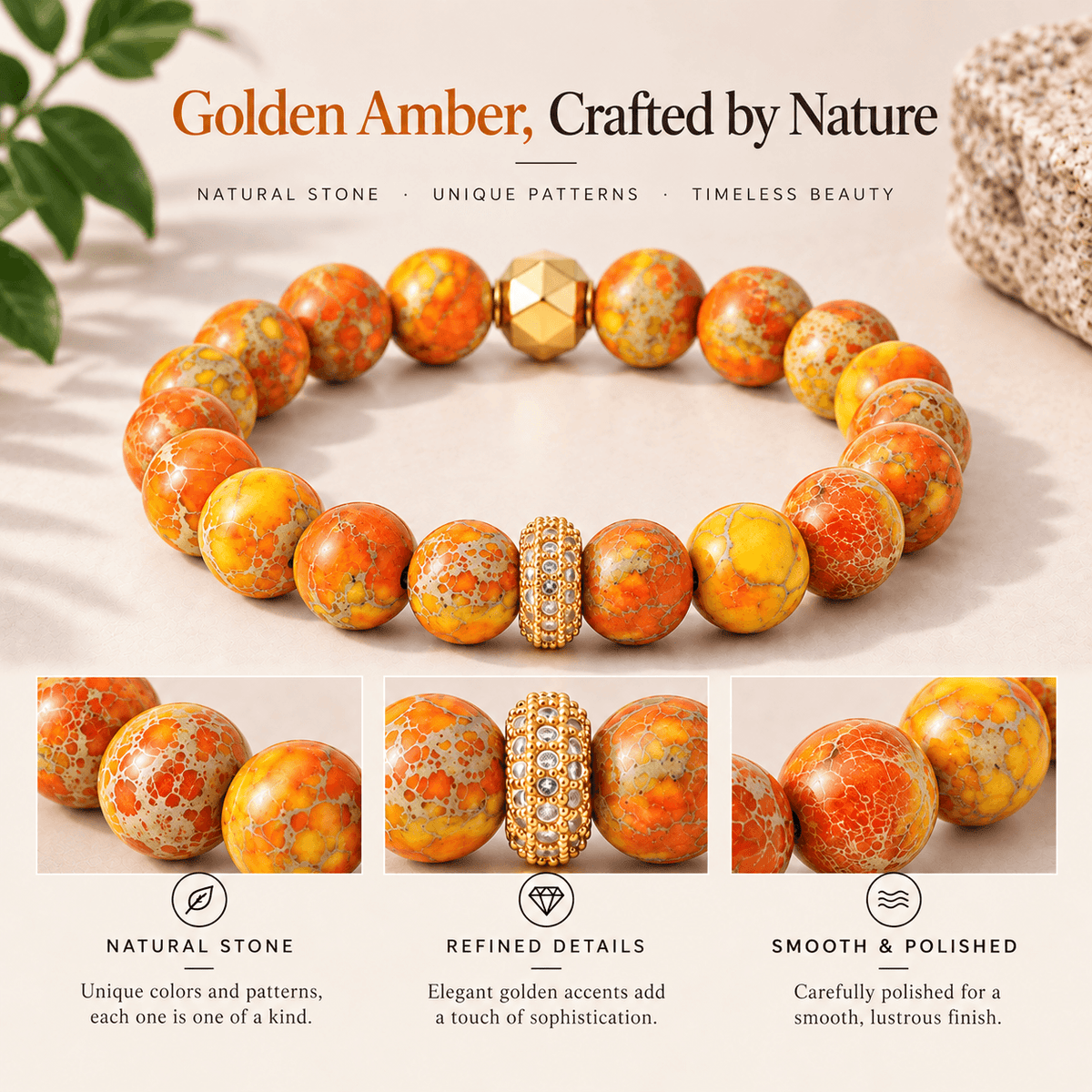 Marbled Natural Stone Bead Bracelet