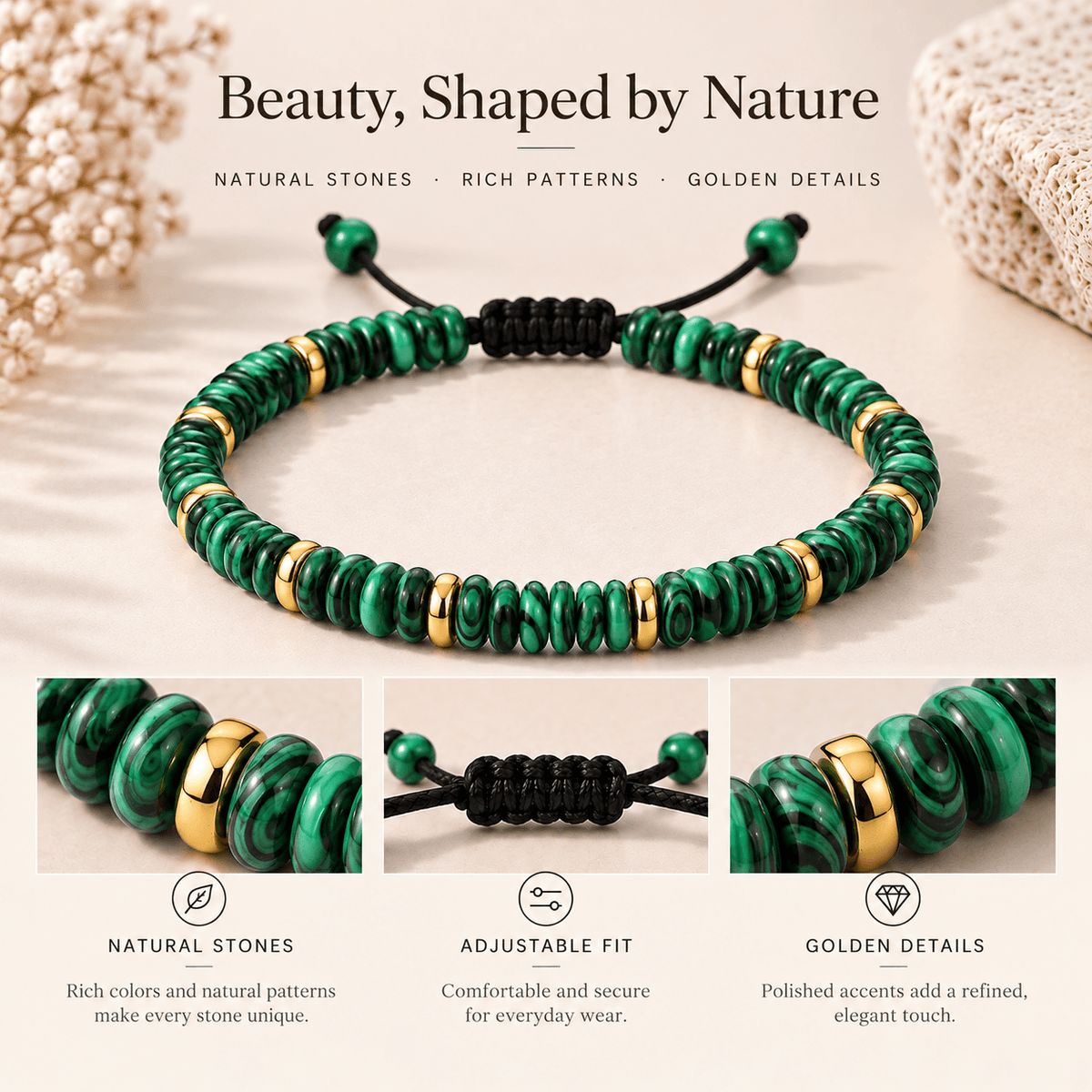 Agate Disc Bead Cord Bracelet